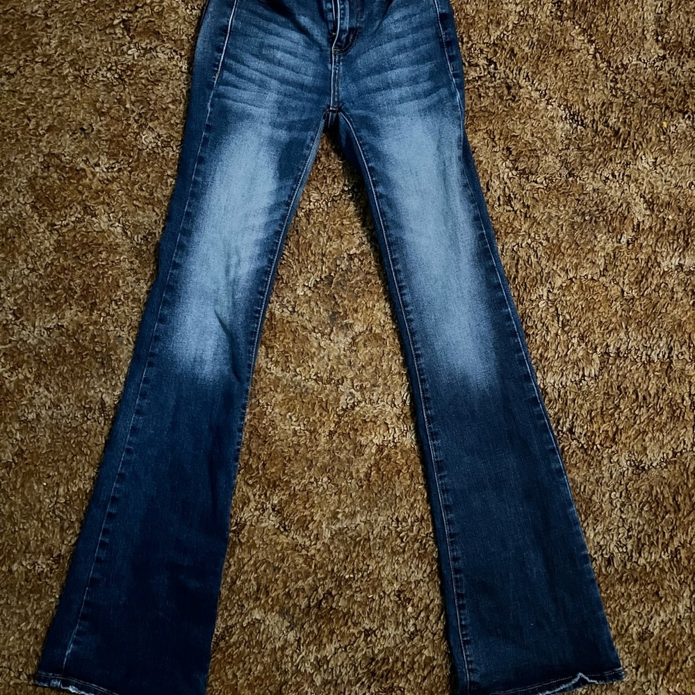 Blue Flare Wide Leg Jeans with Gradient Wash